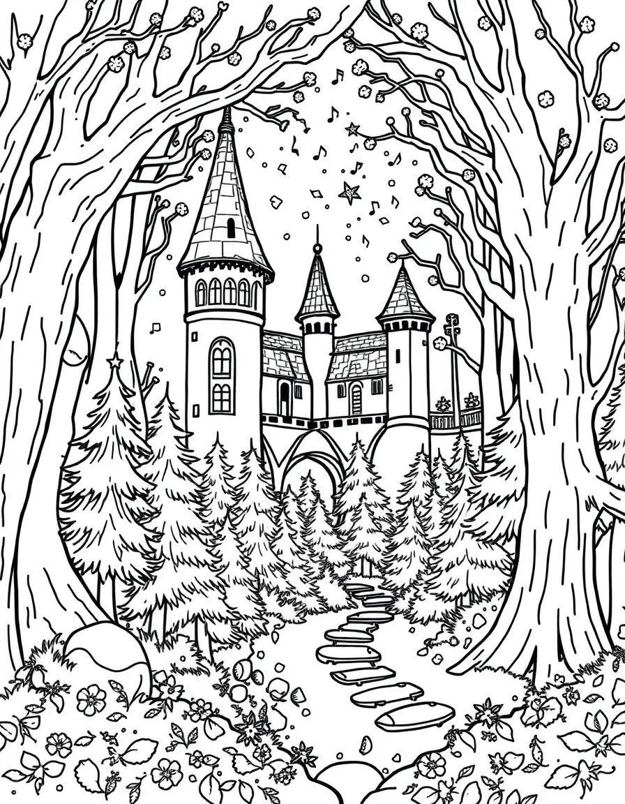 Magical wind carrying music and whispered secrets between castle windows and forest hollows