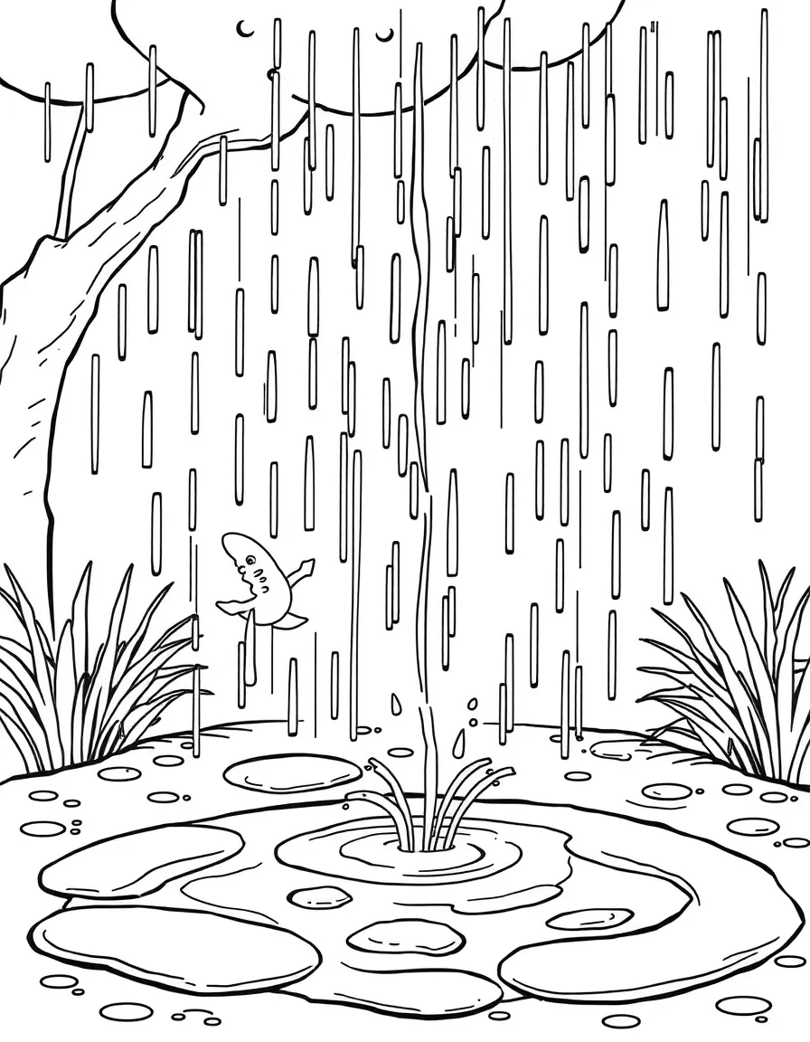 Enchanted rain that creates temporary water sprites dancing across puddles before disappearing