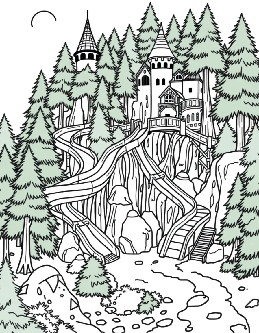 A system of slides and chutes connecting different levels of the castle to forest floors