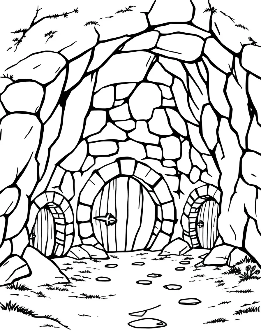 Underground burrows with round doors and windows built beneath castle foundations