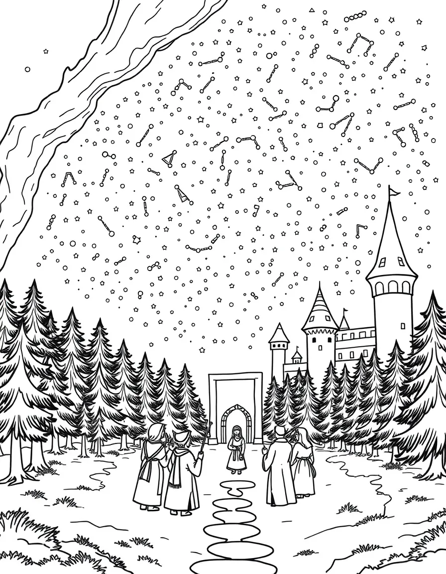 A starlight ceremony where castle astronomers and forest seers read the future in constellations