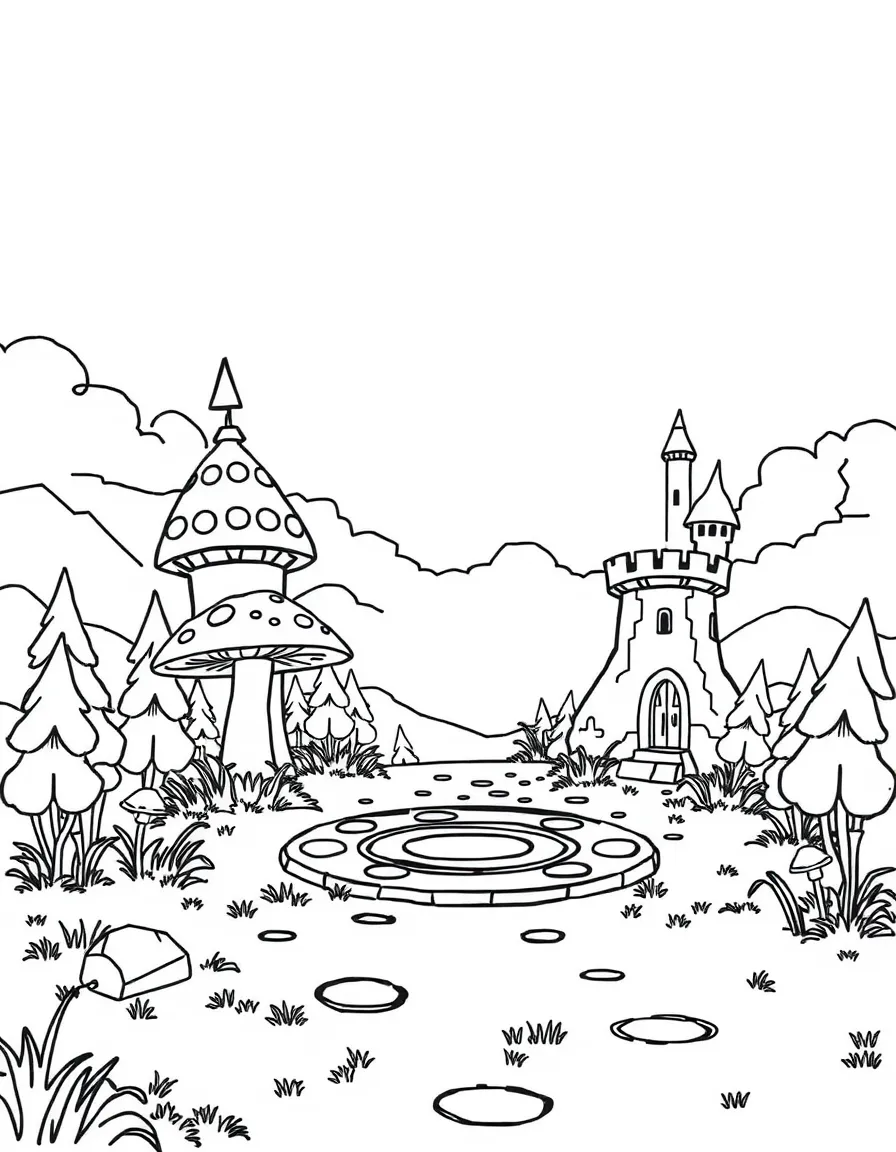A clearing where mushroom circles allow travelers to teleport between castle towers