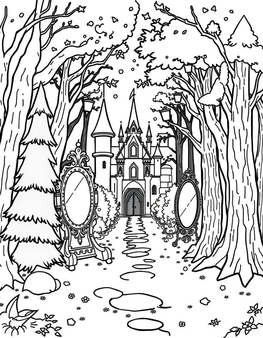 A collection of magic mirrors in both castle and forest that allow communication between them