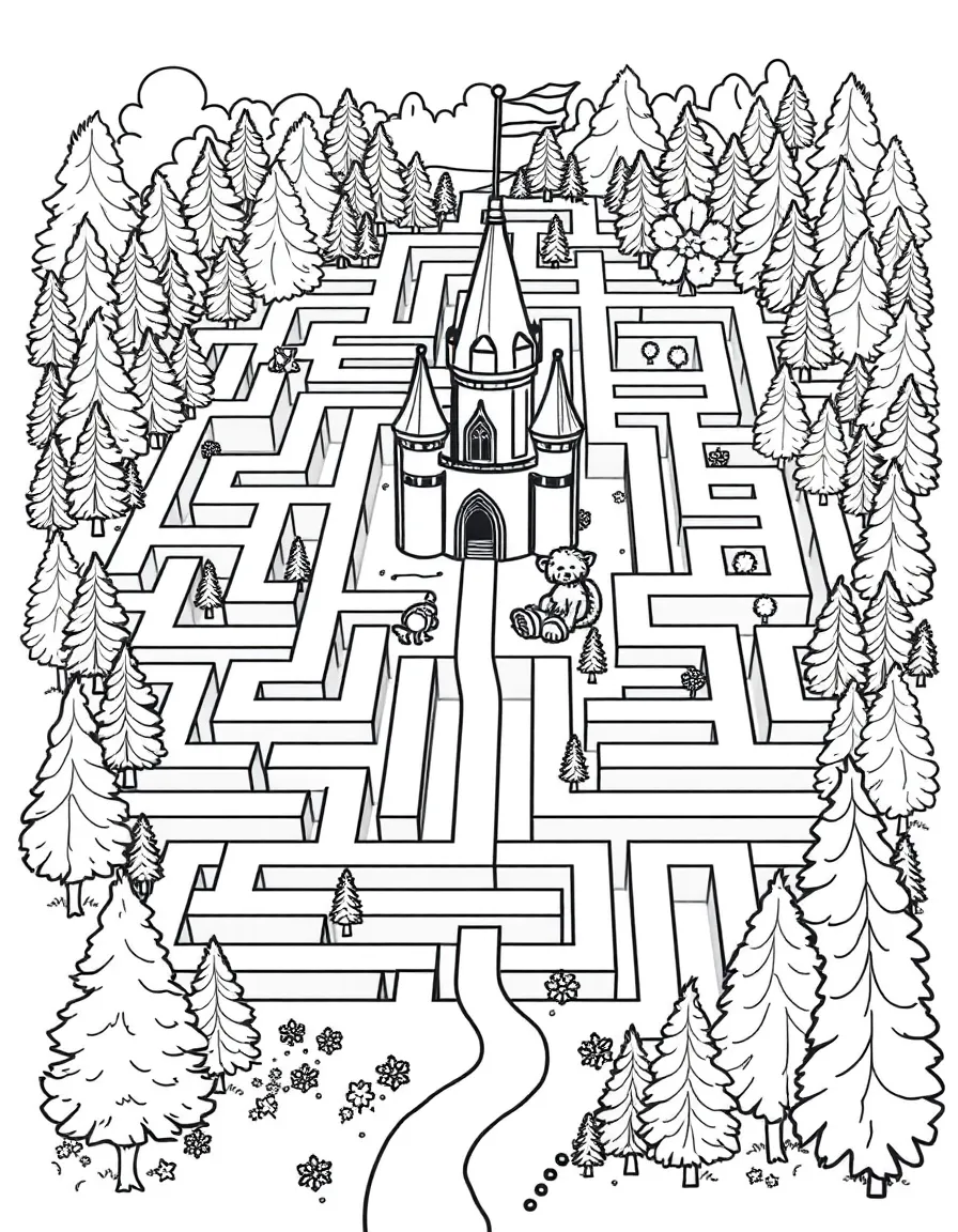 A maze that changes its pattern every day, connecting different parts of castle and forest