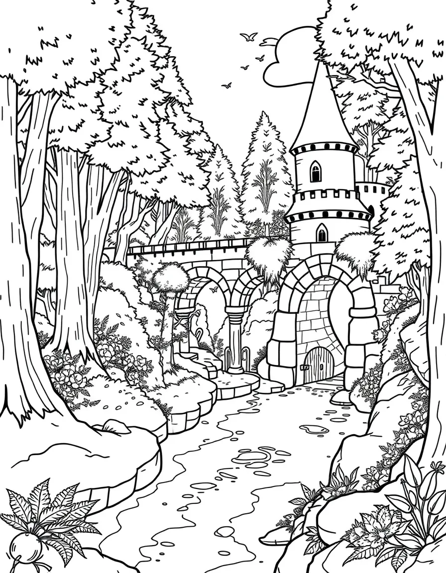 A system of aqueducts carrying enchanted water from forest springs to castle gardens