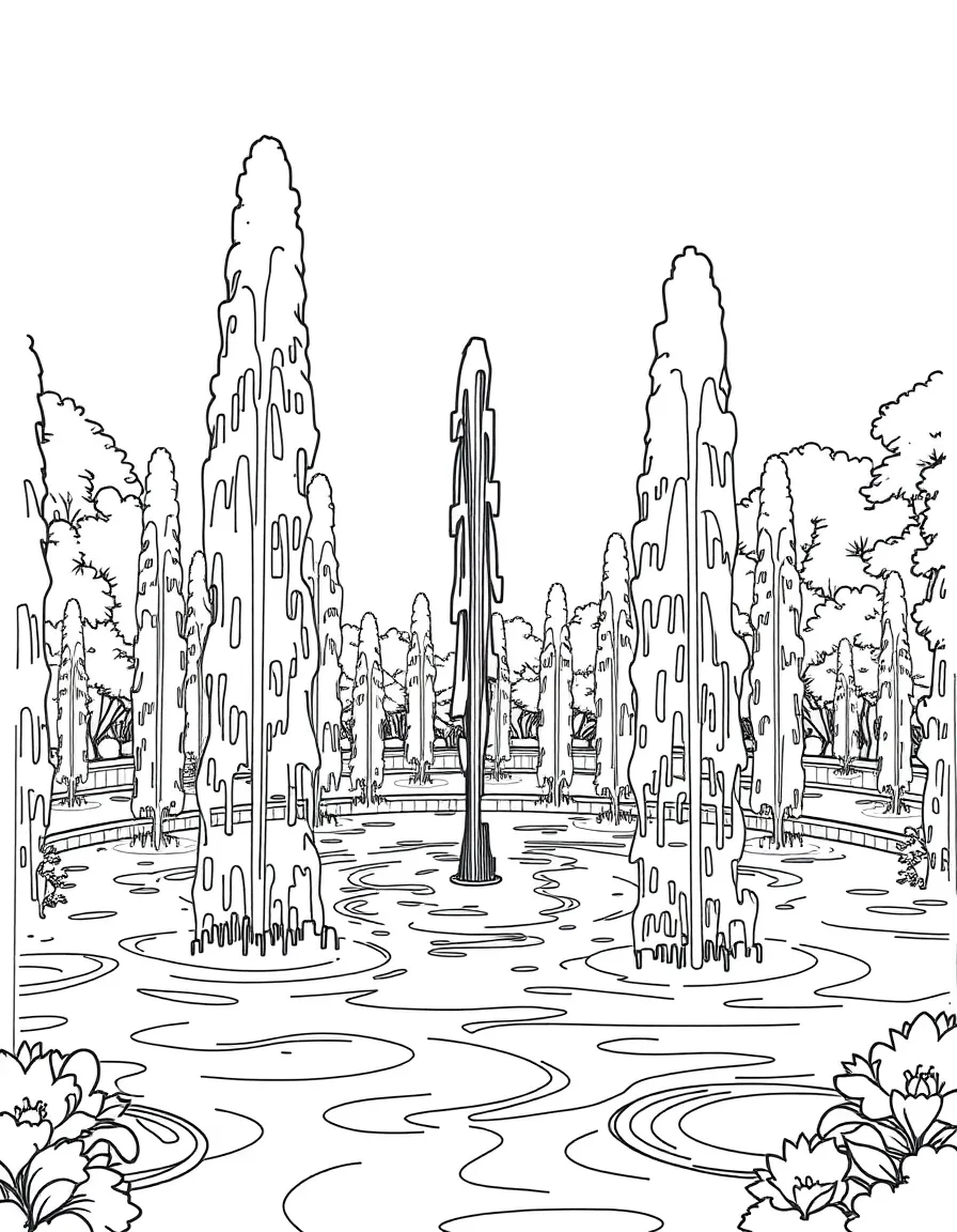 A network of fountains that spray water in choreographed patterns telling ancient stories