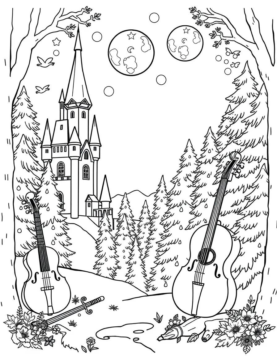 Musical instruments that play themselves during full moons in both castle and forest