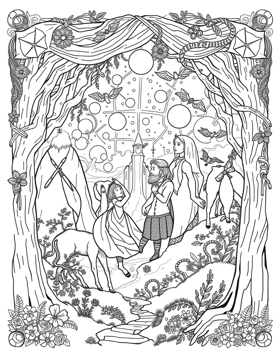 Enchanted tapestries that show scenes of the future woven by castle and forest craftspeople