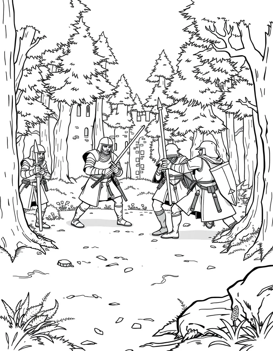 A training ground where castle guards and forest protectors practice defensive formations