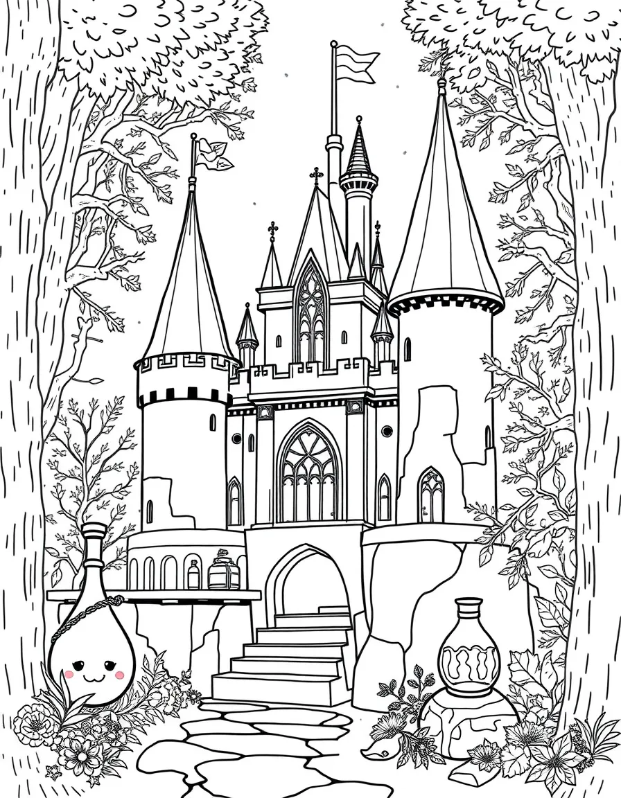 A magical research laboratory combining castle technology with forest natural magic