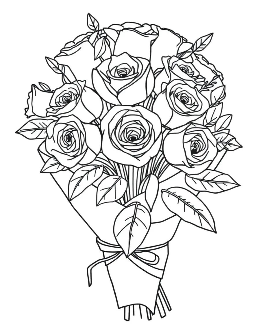 A bouquet of roses wrapped in decorative paper