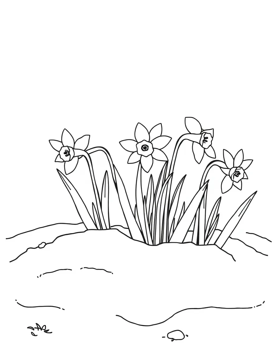 Daffodils poking through melting snow