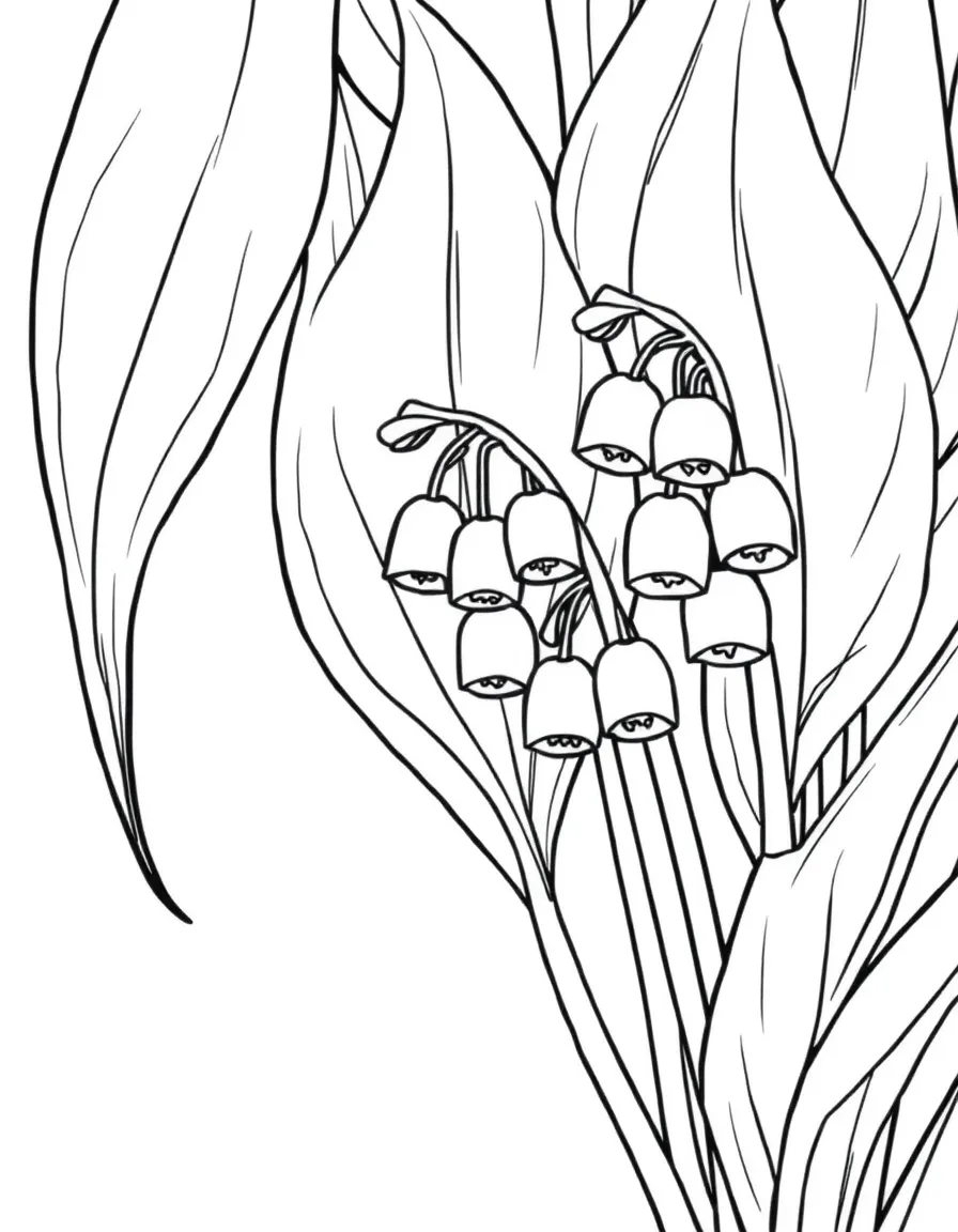 Lily of the valley flowers hiding under their leaves