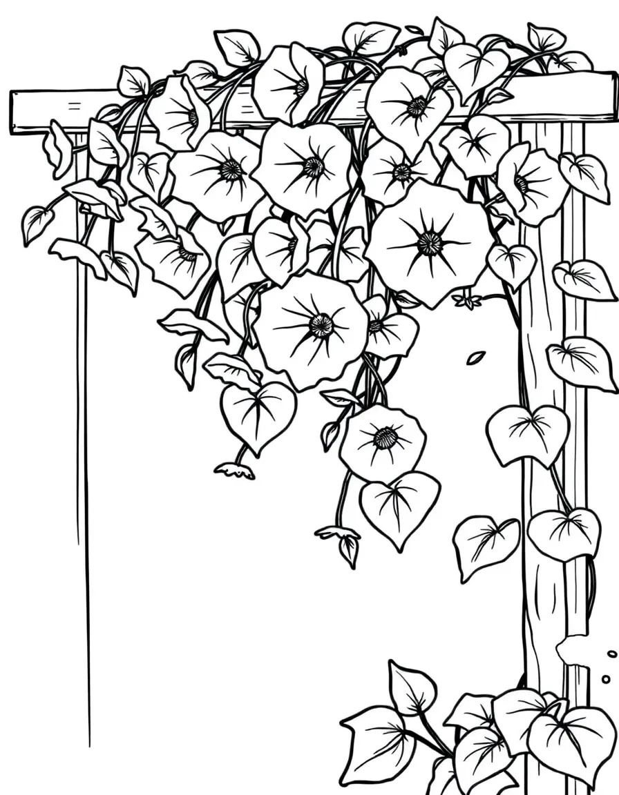 Morning glories climbing up a trellis