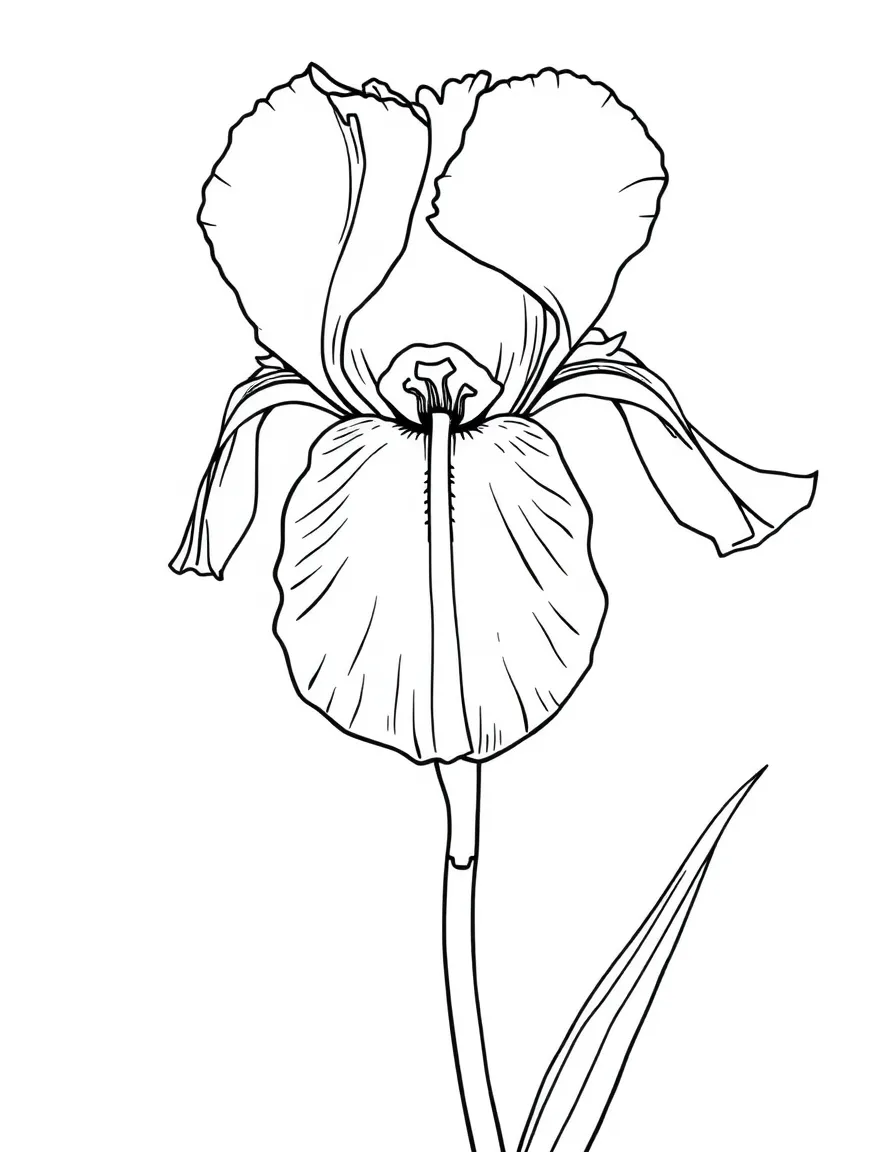 A detailed illustration of a single iris flower