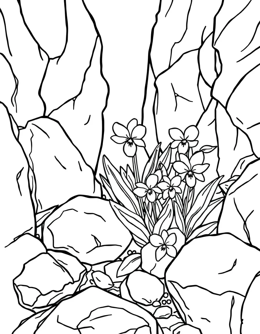 Wild violets growing between rocks