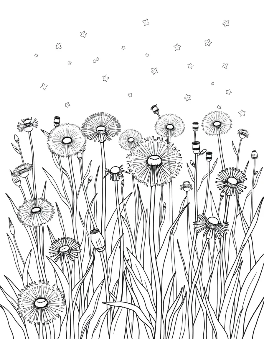 A field of dandelions, some gone to seed