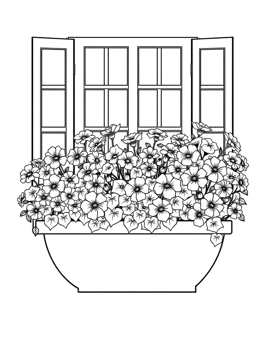 A window box overflowing with geraniums