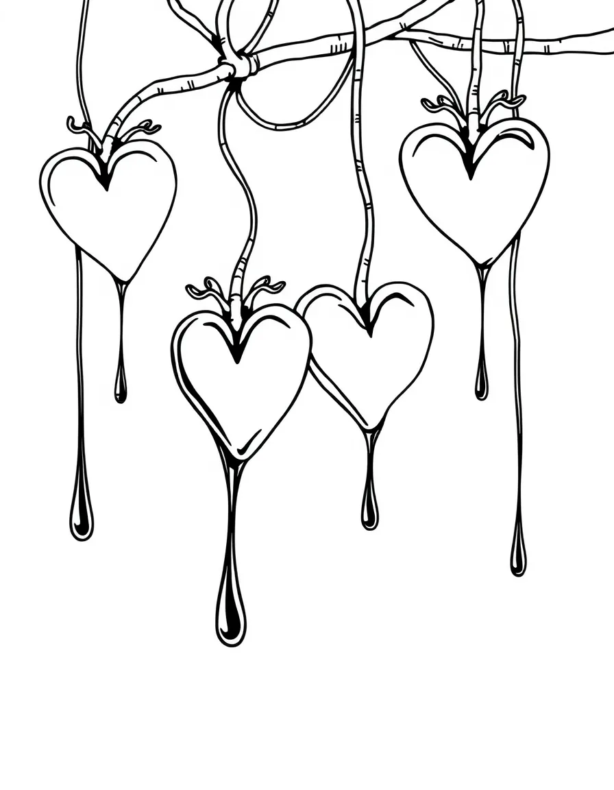 Bleeding hearts dangling from their stems