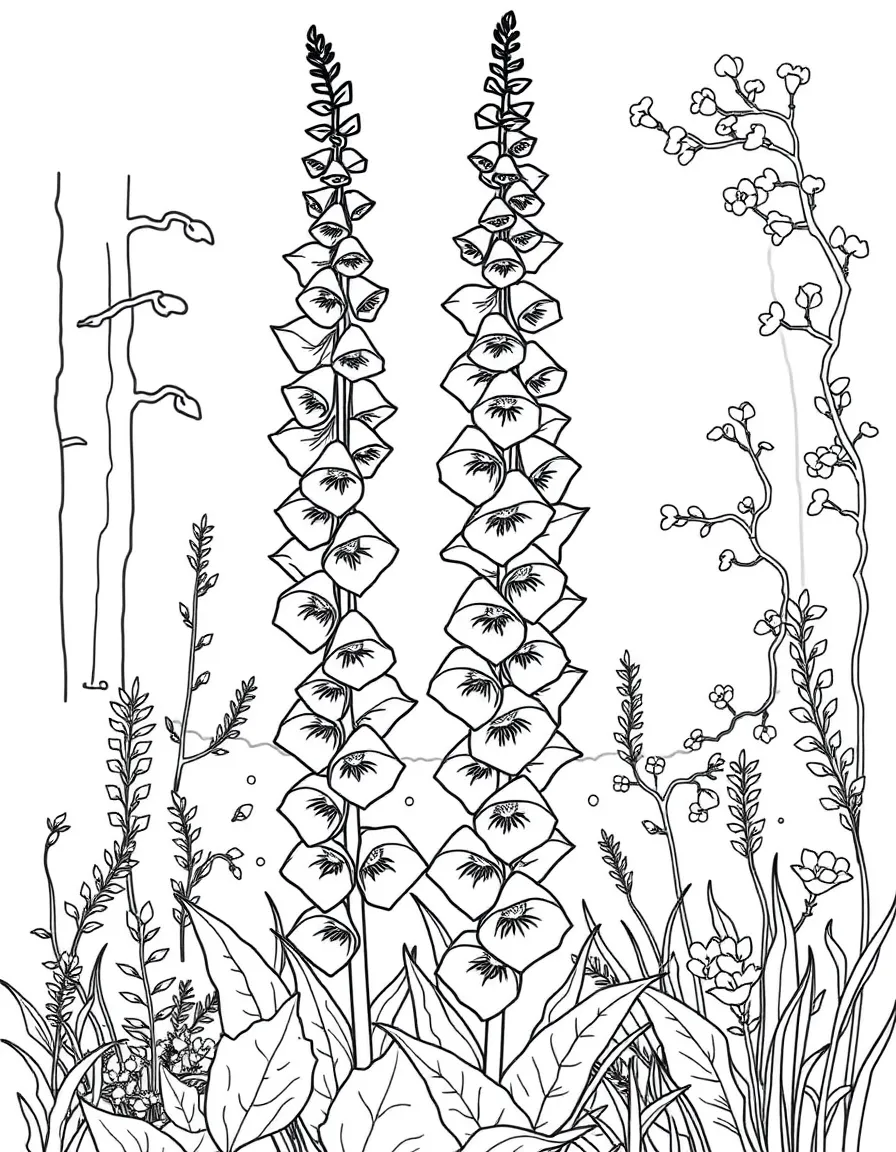 Foxgloves towering in a woodland setting