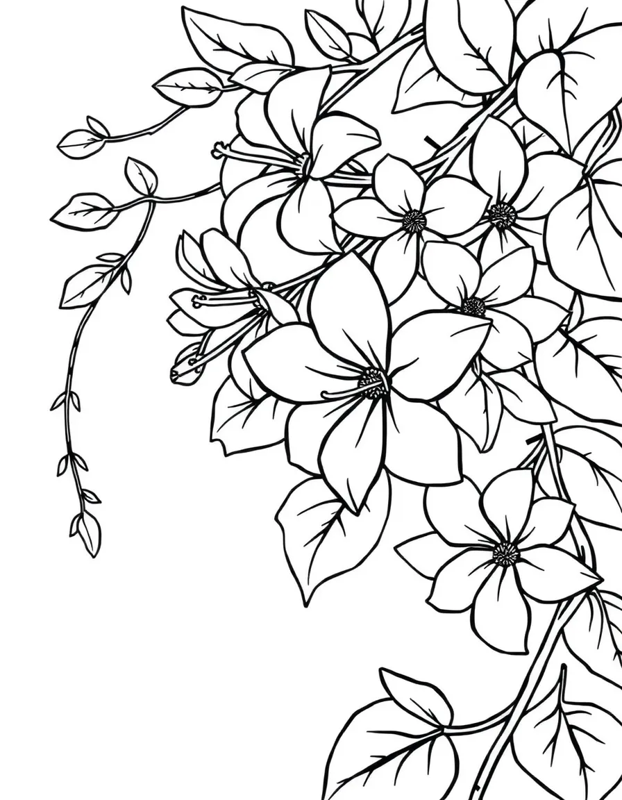 A close-up of jasmine flowers with vines