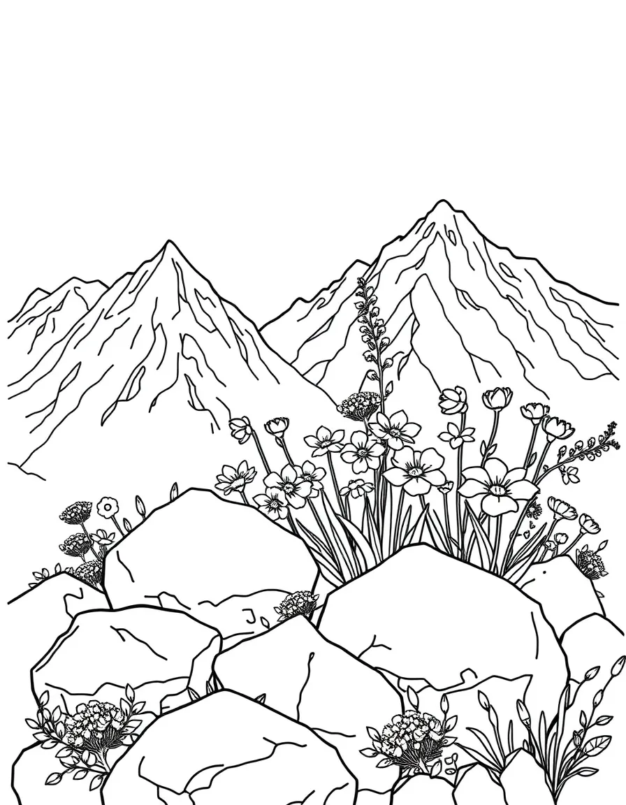 Alpine flowers nestled among mountain rocks