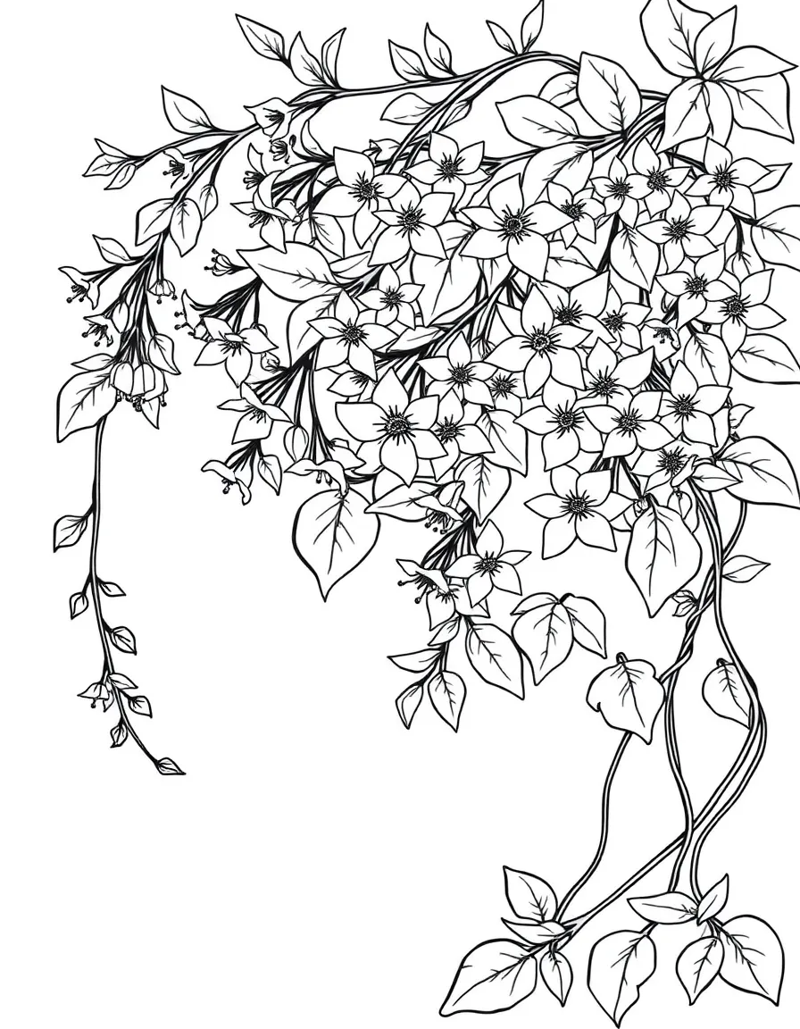 A tangle of honeysuckle vines with blooms