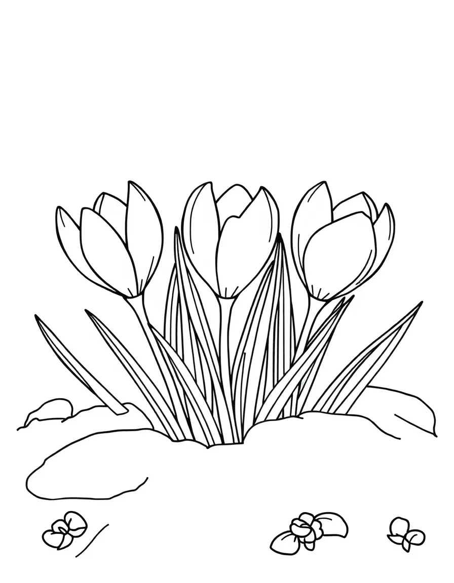 Crocus flowers breaking through frost