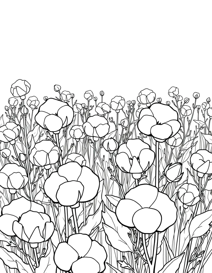 A field of cotton plants with fluffy bolls