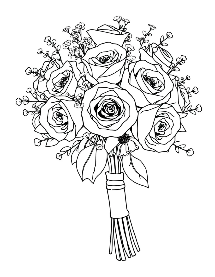 A bridal bouquet with roses and baby's breath