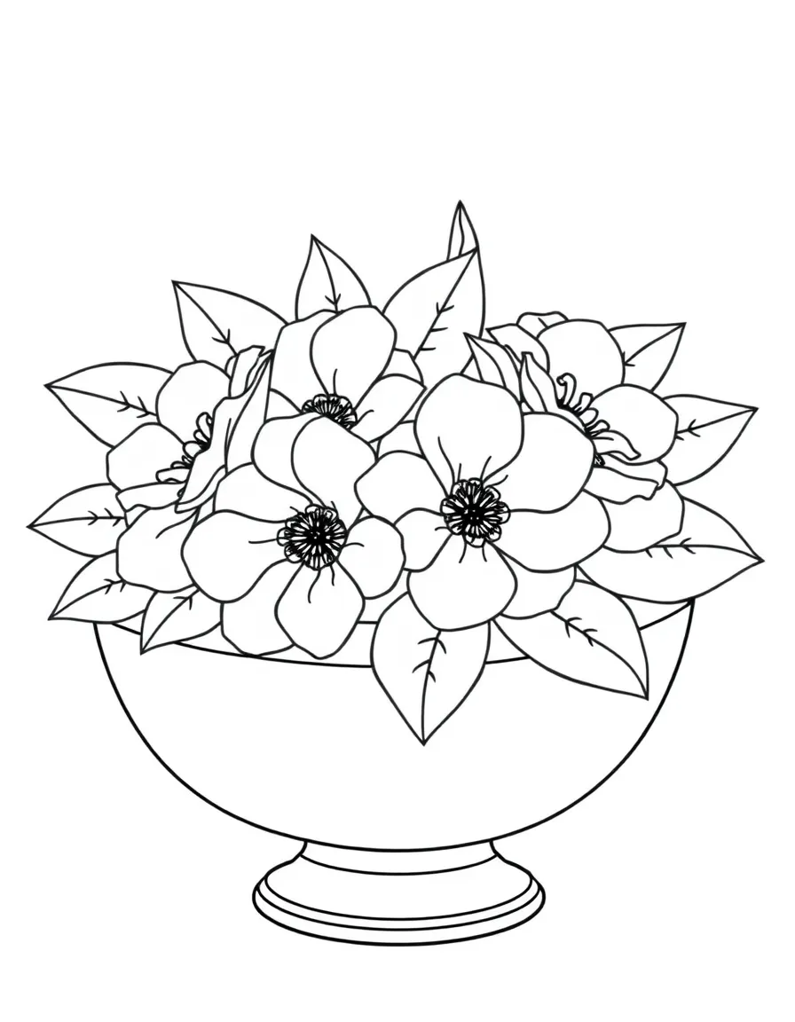 Camellias floating in a decorative bowl