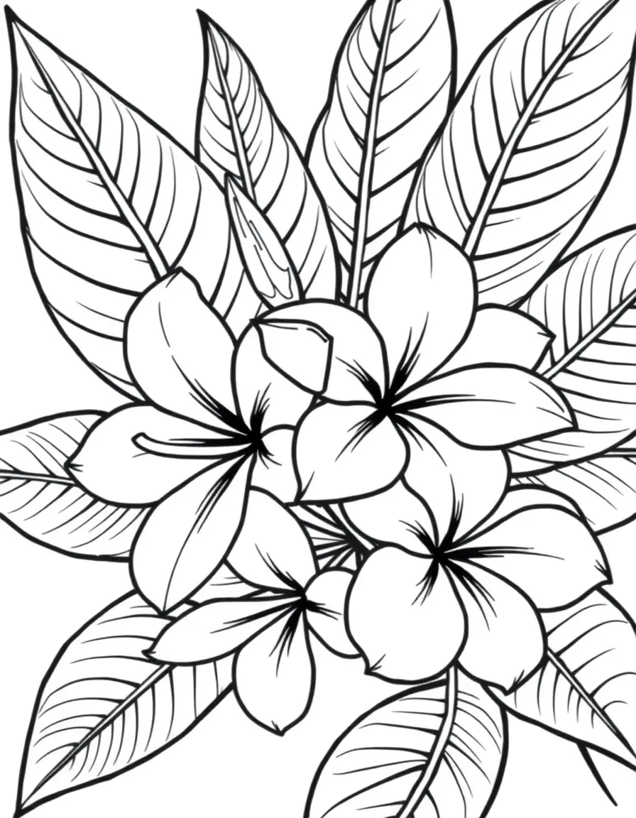 Plumeria flowers with tropical leaves