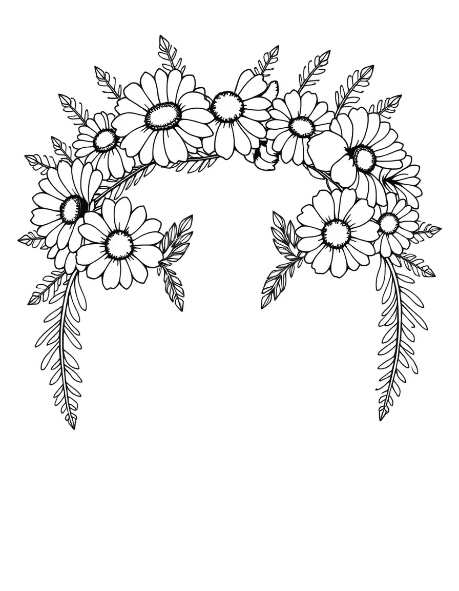 A flower crown made of daisies and ferns