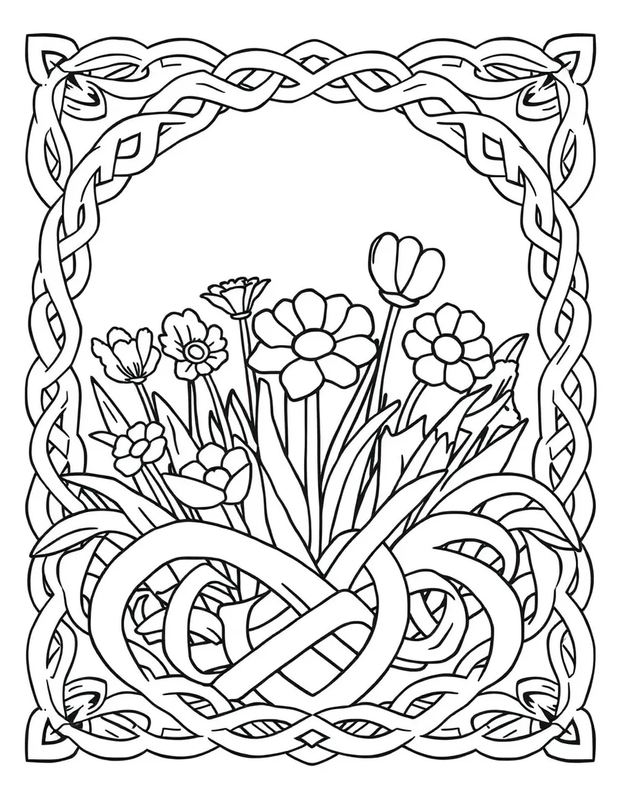 A flower bed designed in a Celtic knot pattern