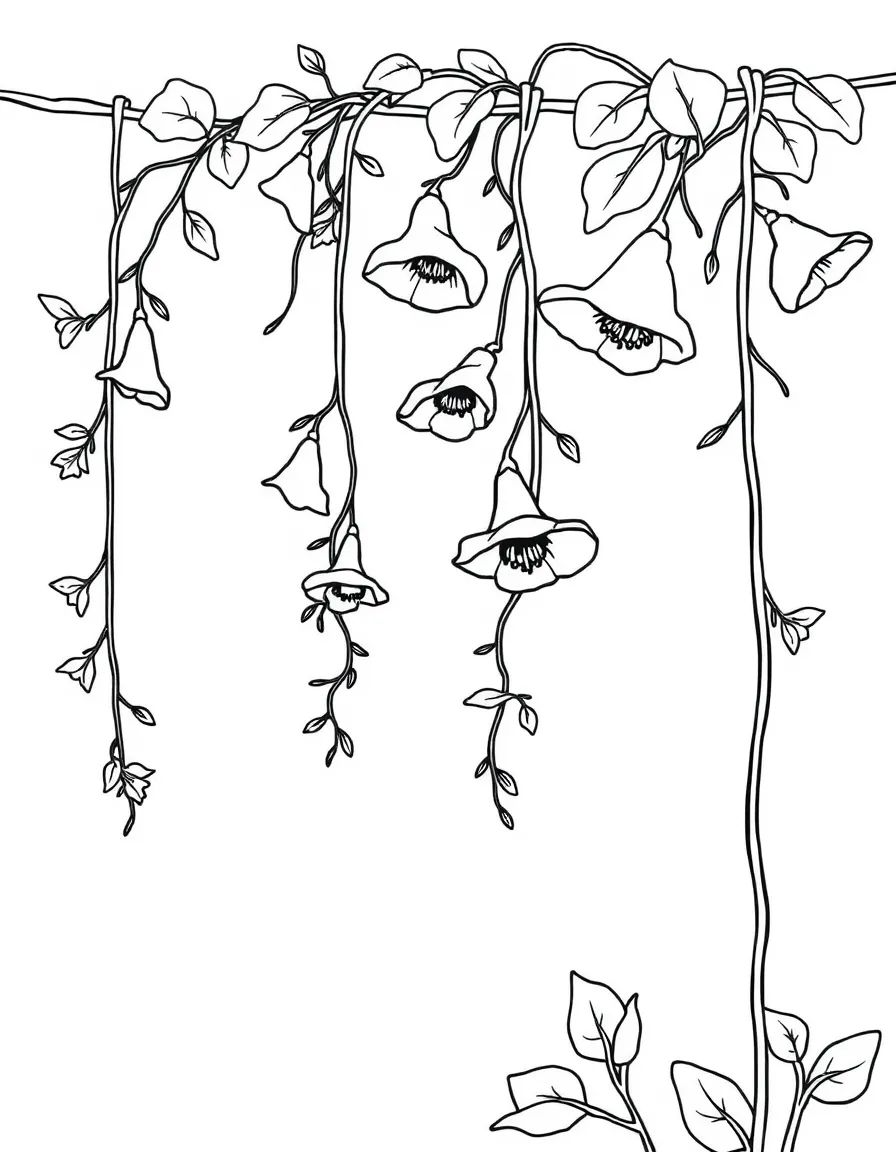 Sweet pea vines climbing up strings
