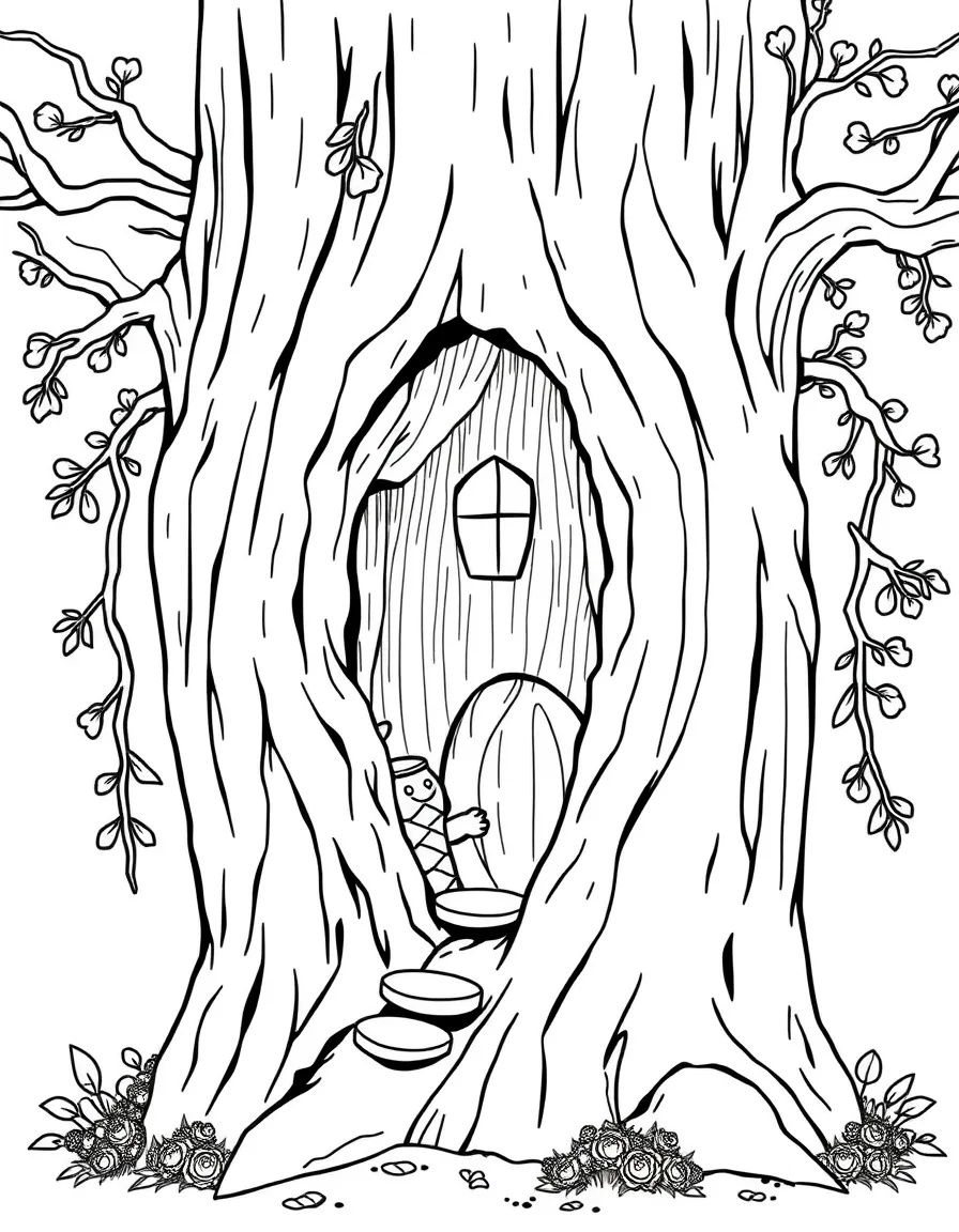A hollow tree trunk that's become a fairy home