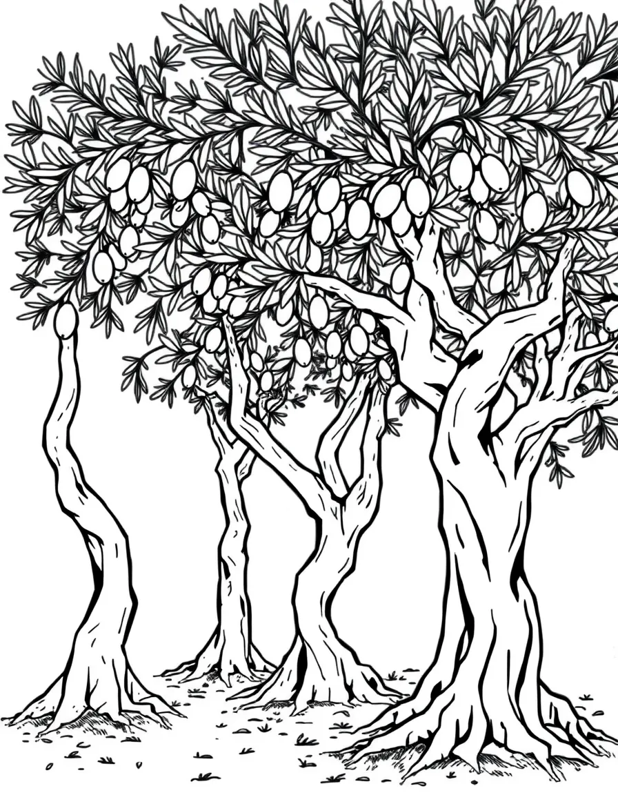 An olive grove with gnarled, twisted trunks