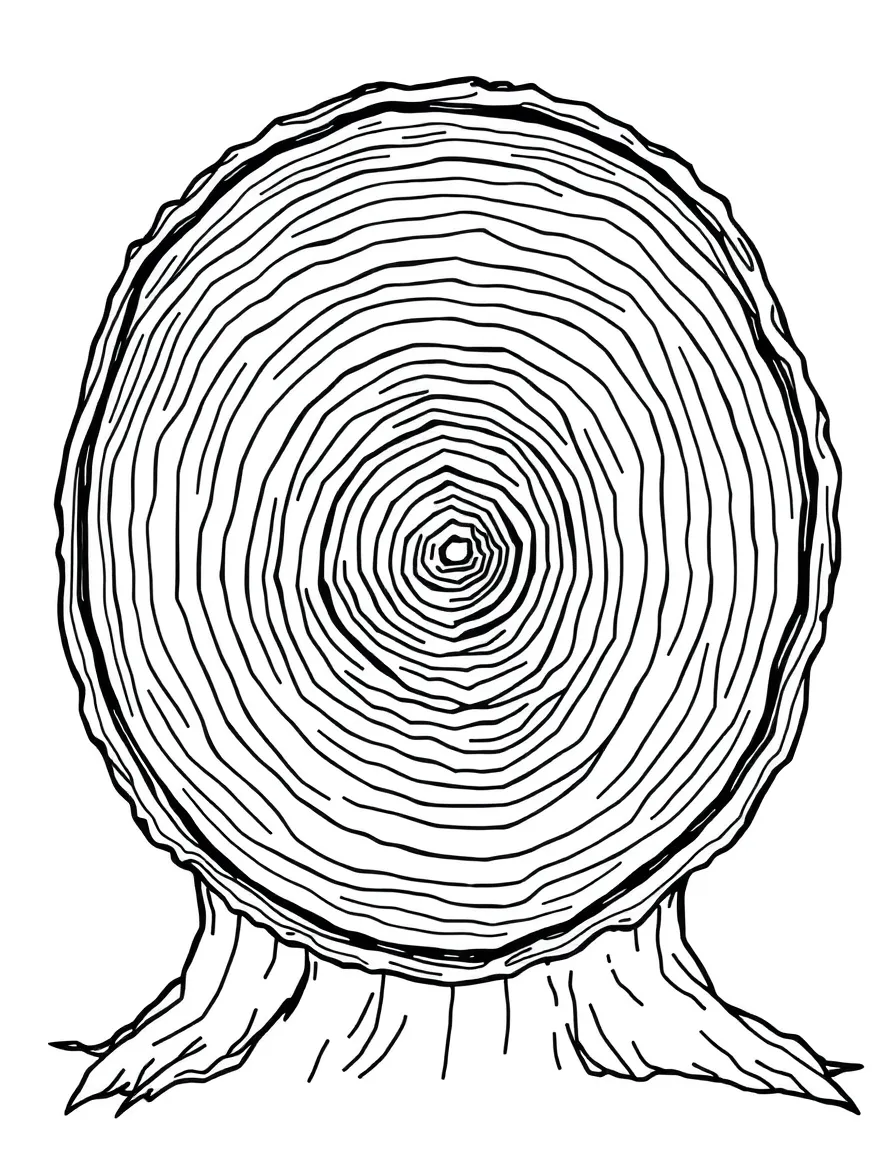 A detailed cross-section of a tree showing rings