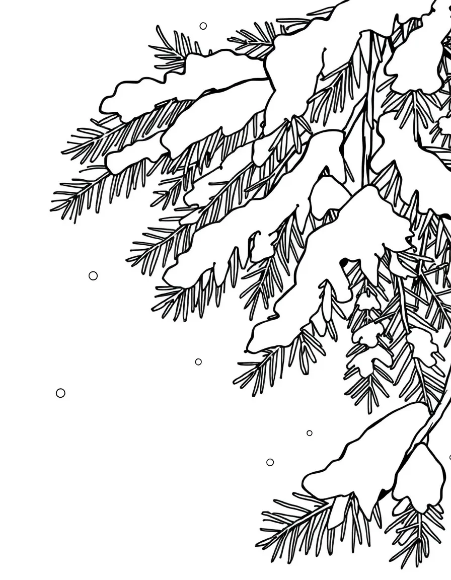 A winter scene with snow-laden evergreen branches