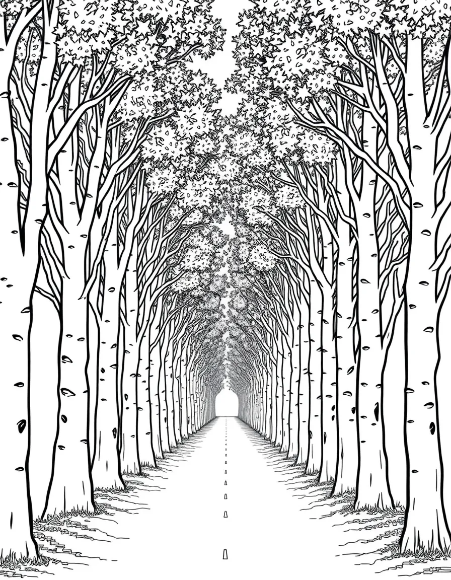 An avenue of poplar trees creating a tunnel