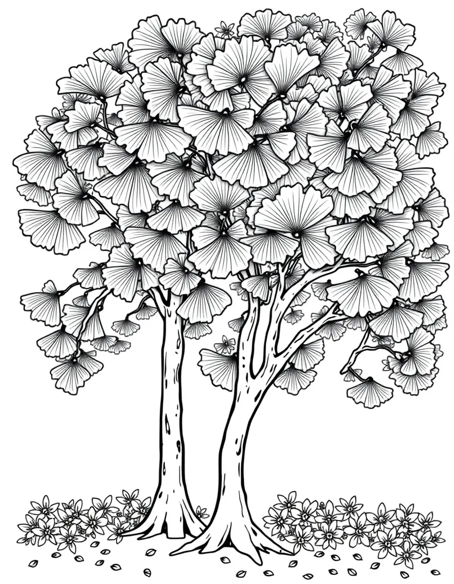 Ginkgo trees with their distinctive fan-shaped leaves