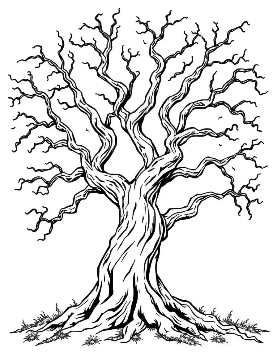 A haunted-looking tree with twisted branches