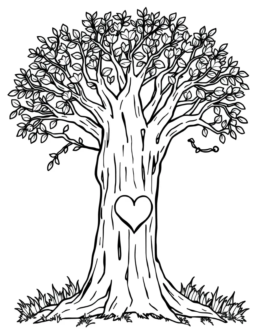 A tree with carved initials and a heart