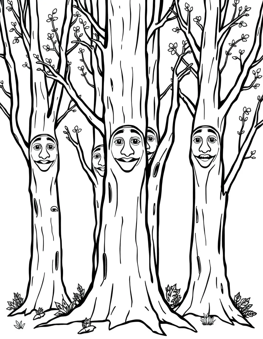 Trees with faces hidden in their bark