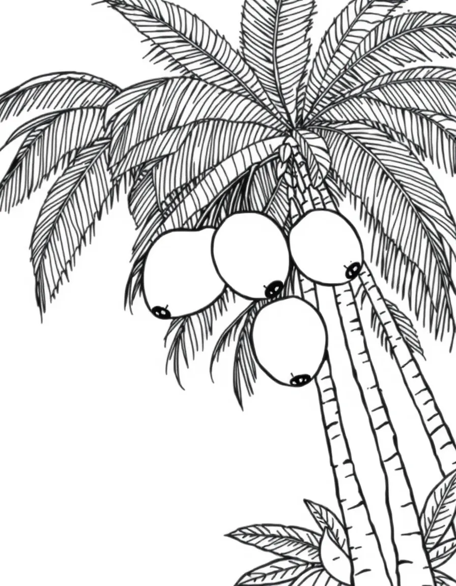 Coconut palms with detailed fruits