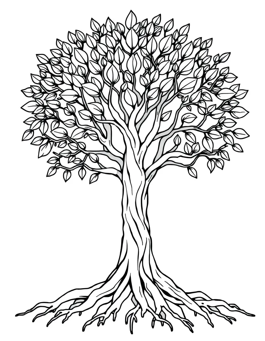 A tree of life design with roots and branches