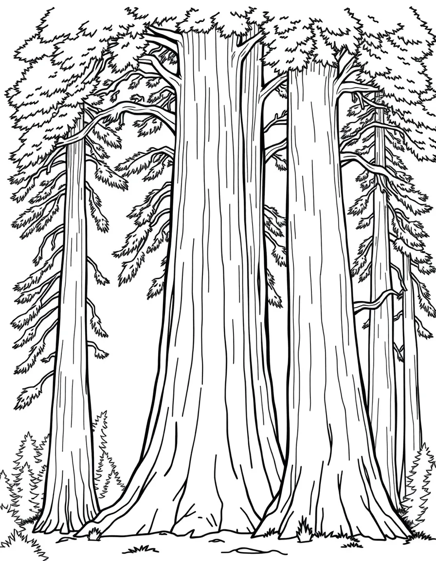 Sequoia trees showing their massive trunks