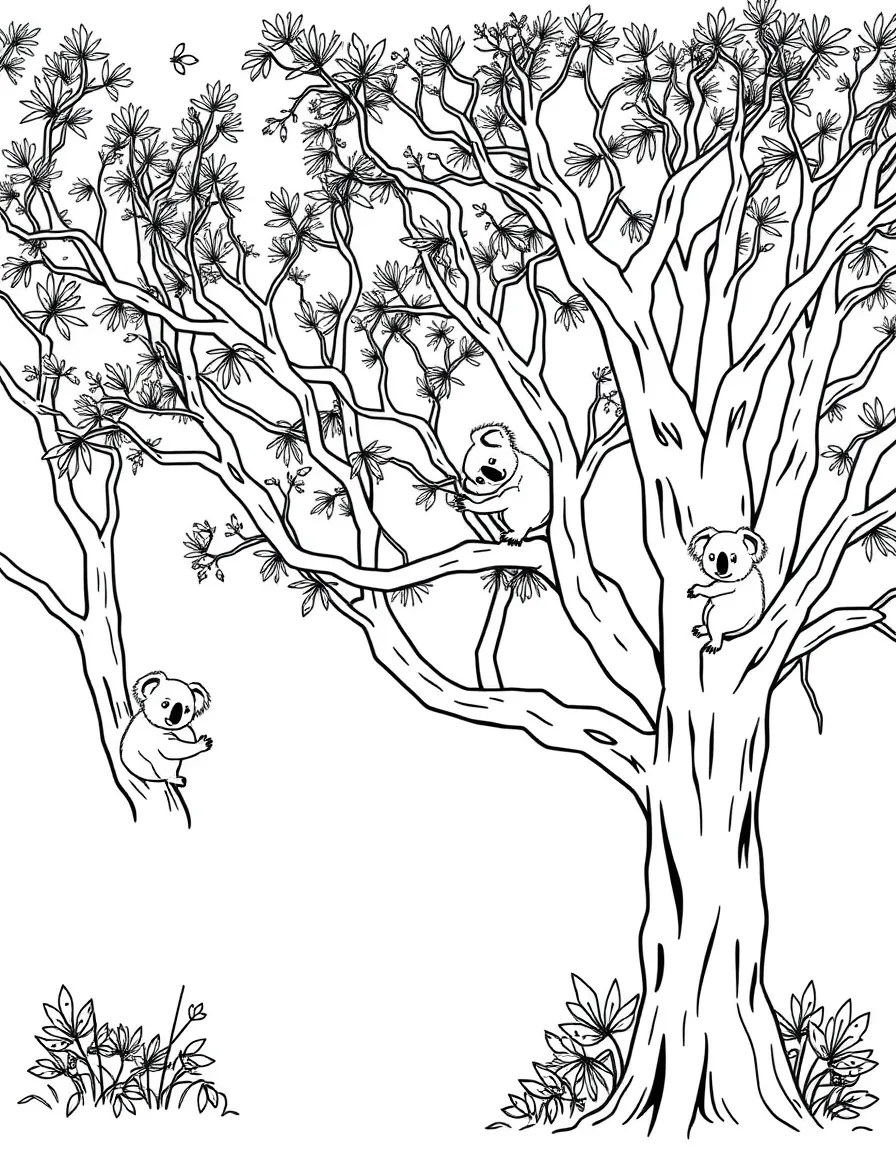 Eucalyptus trees with koalas among the branches
