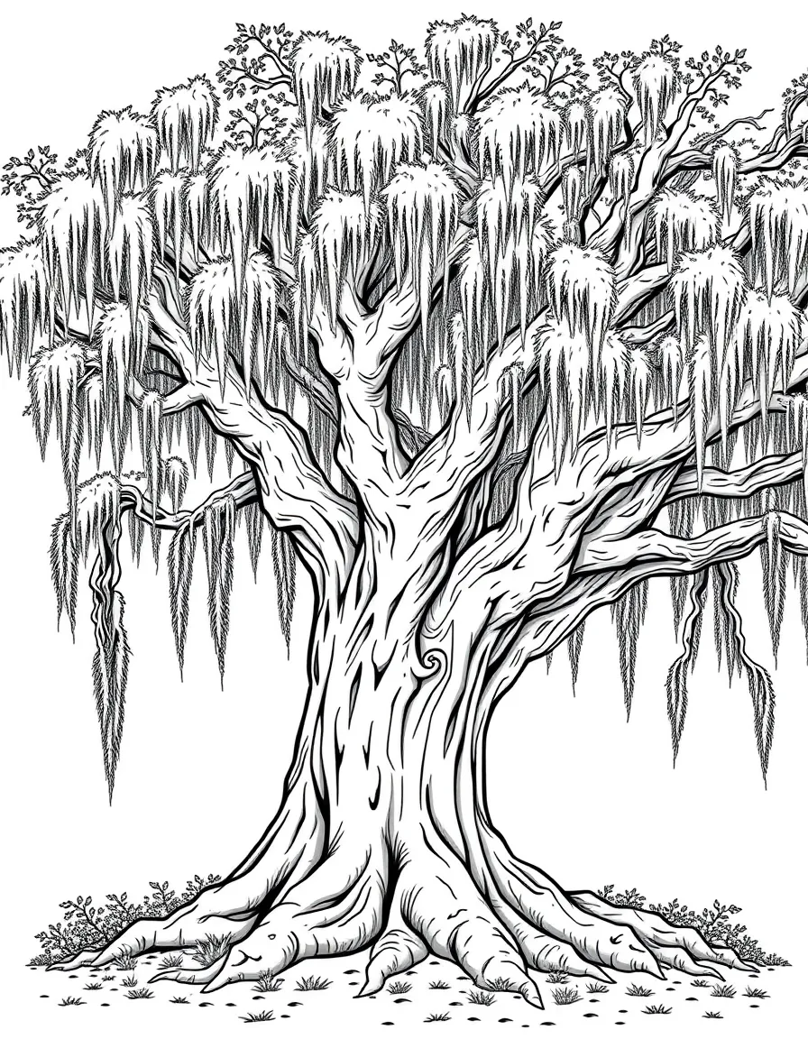 A gnarly oak covered in spanish moss