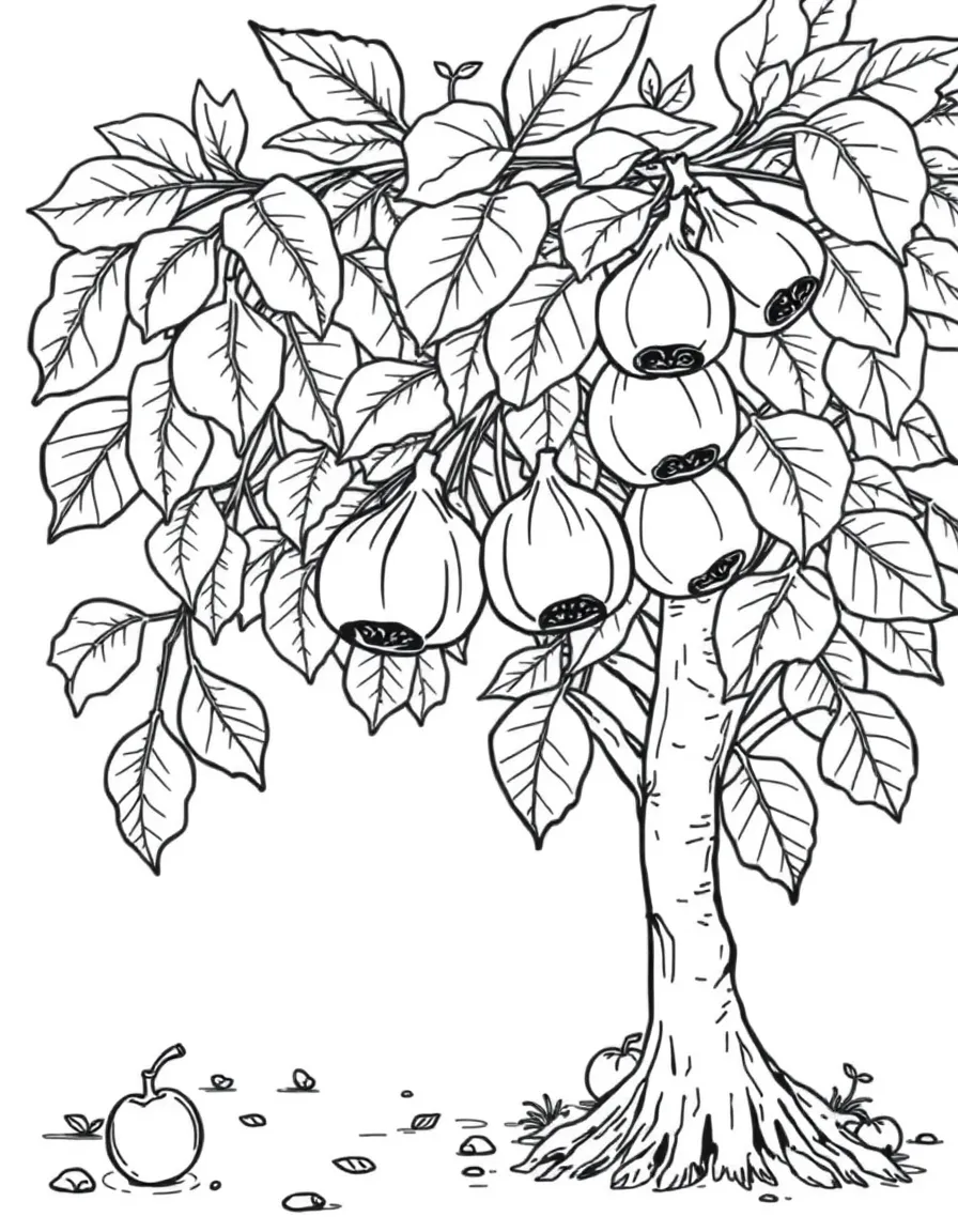 Fig trees with detailed fruit and leaves